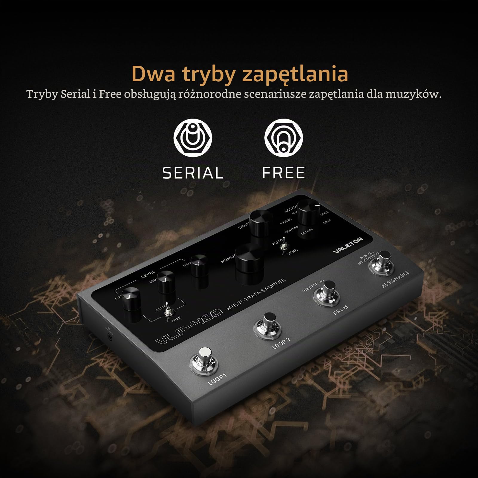 Valeton Looper Pedal Dual Track Stereo Looper do gitary, basu, keyboardu, 7 efektów pętli, 99 miejsc do przechowywania projektów, obsługa oprogramowania VLP-400