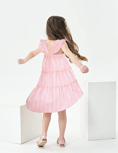 Vista 4 de Hipea Vestidos para niñas pequeñas, sin mangas, sin espalda, con bloques de color, vestidos casuales de playa para niños