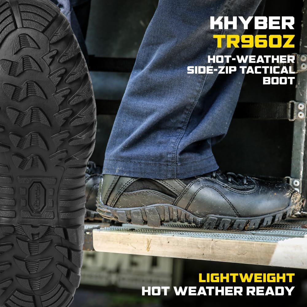 Belleville Khyber TR960Z 8" Lightweight Black Tactical Boots for Men with Zipper - Designed for Police, EMS, and Security Personnel with Vibram Ibex Traction Outsole