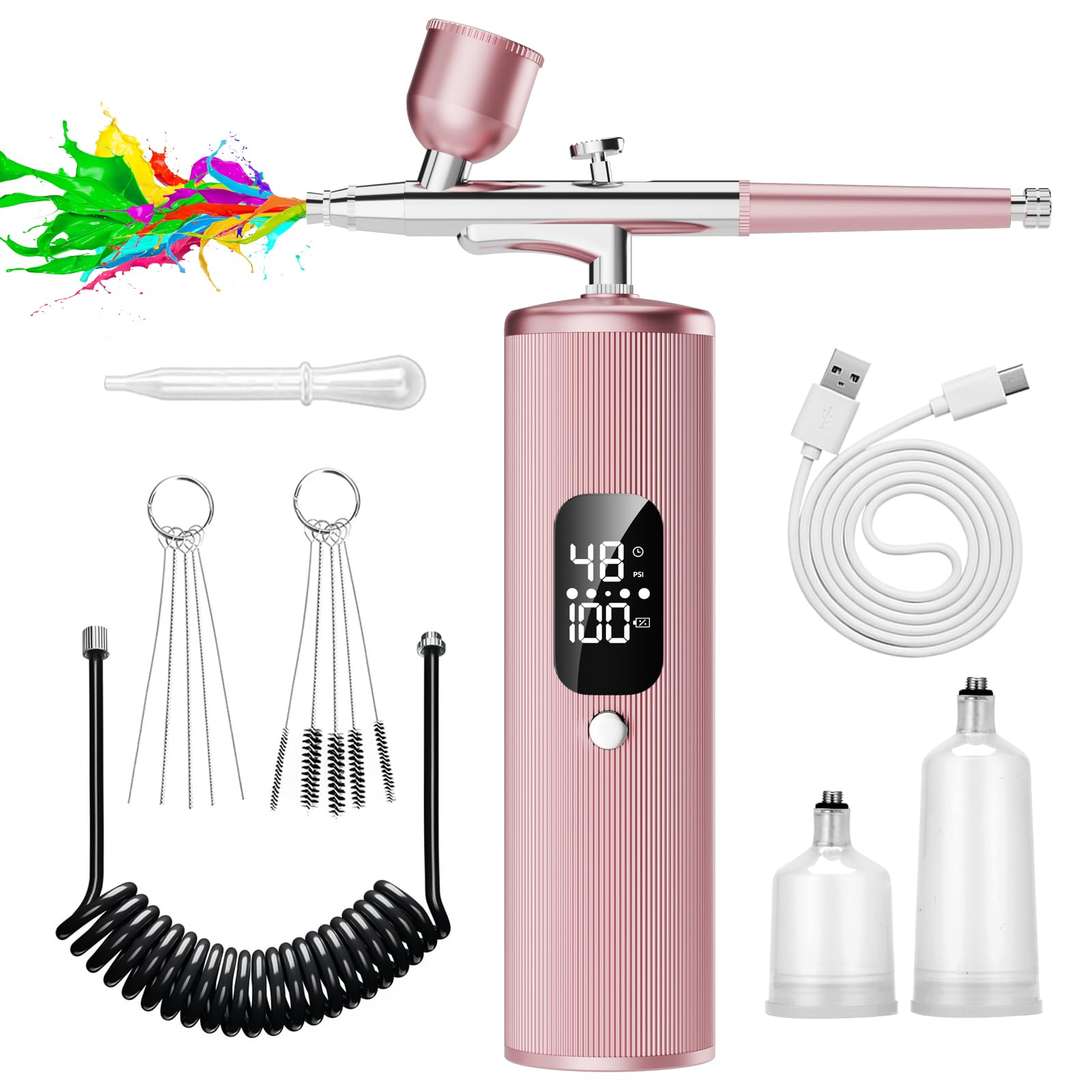 Kit de aerógrafo con compresor, 48 PSI de alta presión, juego de cepillo de aire sin obstrucción, 6000 mAh en espera extralarga, ideal para pintura, modelado, decoración de pasteles, pastelería