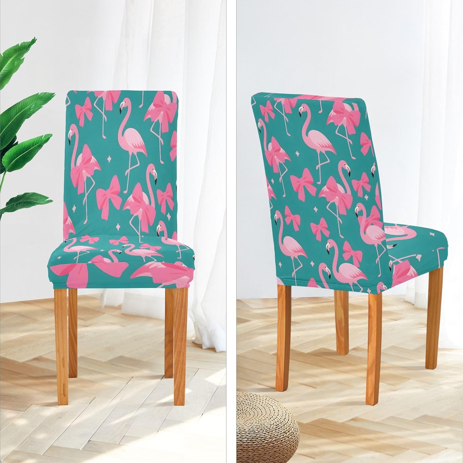 ALAZA Chair Covers for Dining Room, Flamingo Bow Pattern Stretch Chair Cover Sets Chair Protector Removable Washable for Ktichen Restaurant Hotel