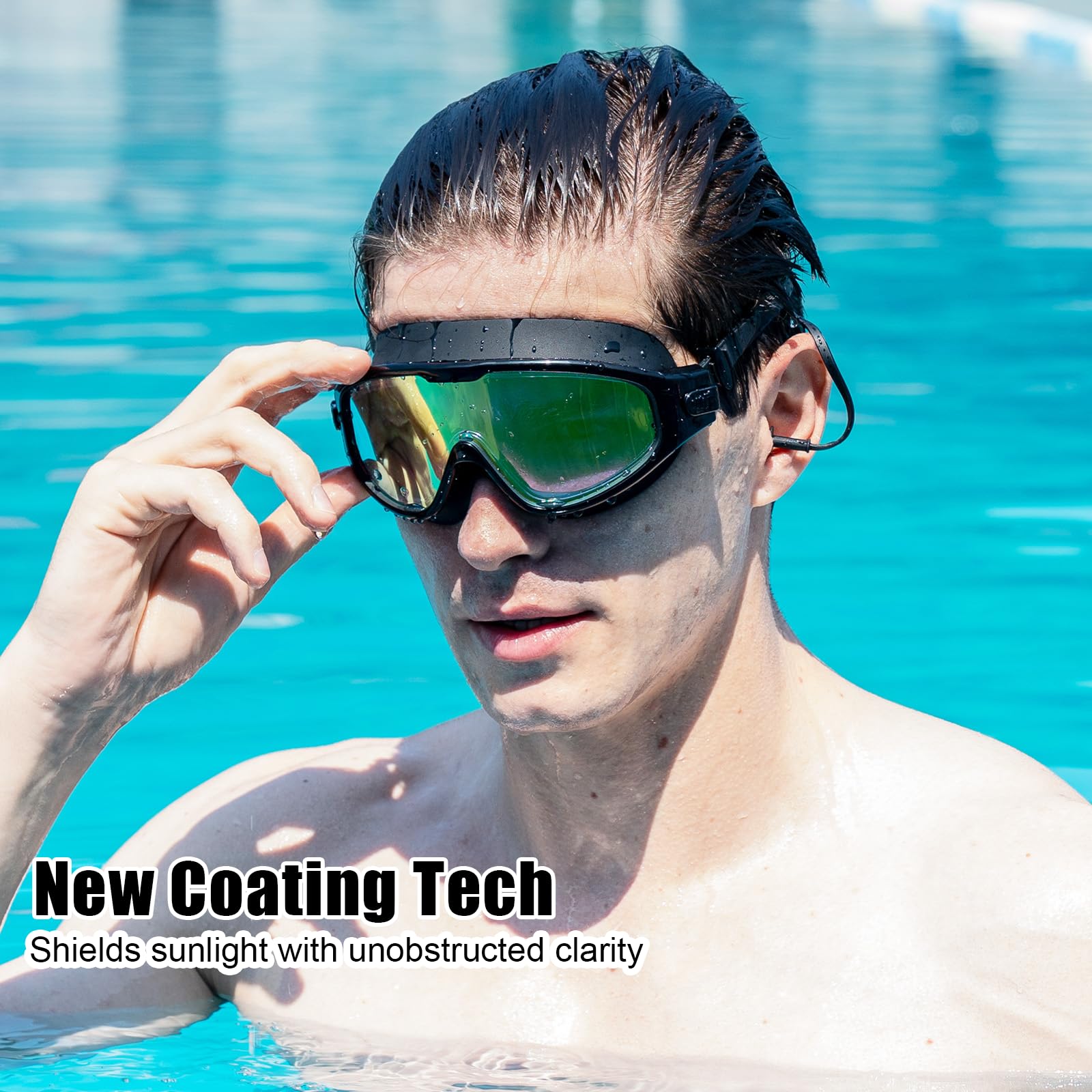 Schwimmbrille für Erwachsene, auslaufsicher, Anti-Beschlag-Schwimmbrille, Weitsicht, Schwimmbrille mit Ohrstöpseln und Nasenklammer