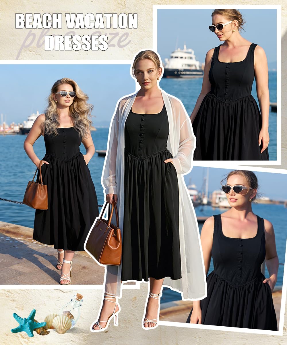RITERA Plus Size Summer Dresses for Curvy Women Maxi Square Neck Sleeveless Casual Beach Sundress with Pockets, Flowy Dress - Image 2