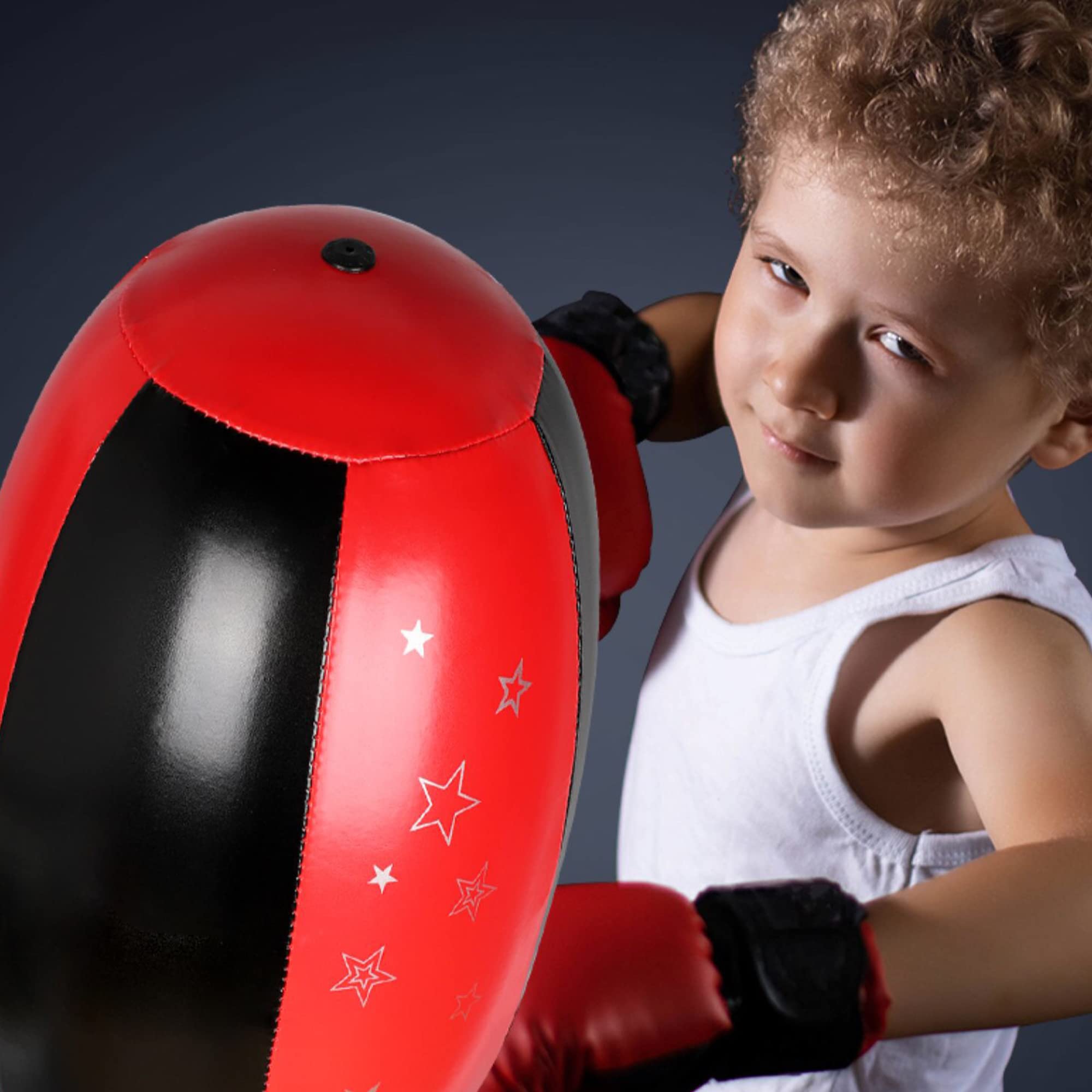 Melko Stojący worek bokserski Punchingball Punching Training z rękawicami bokserskimi, regulowany, czerwony srebrny czarny, piłka Ø 24 cm