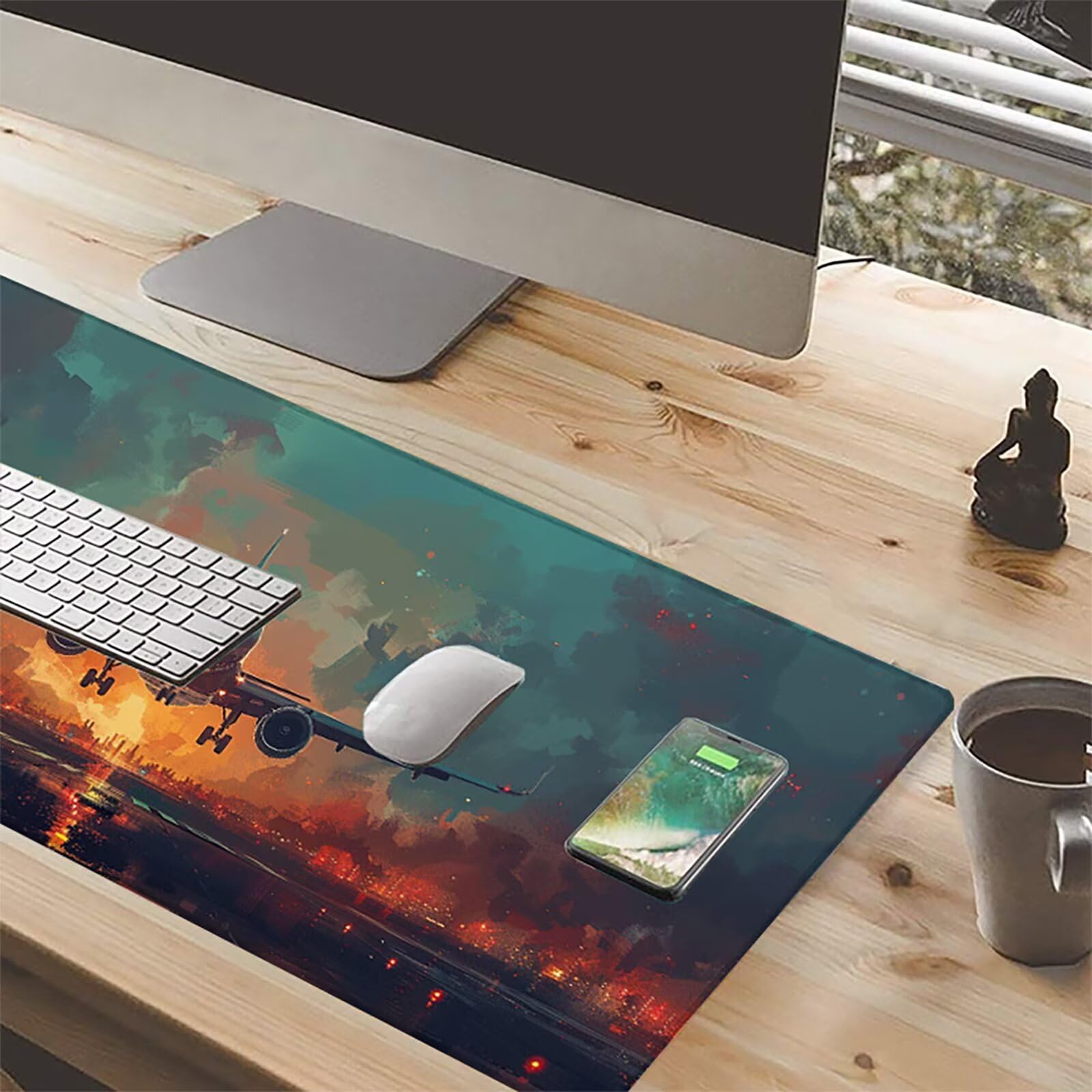 Aereo Tappetino Mouse XXL 1200x600x3mm Tappetino Mouse Giallo Gomma Antiscivolo Sottomano Scrivania, Migliora Precisione e Velocità Mouse Pad per Ufficio Gaming Accessori Scrivania, Regalo Uomo, 5-L