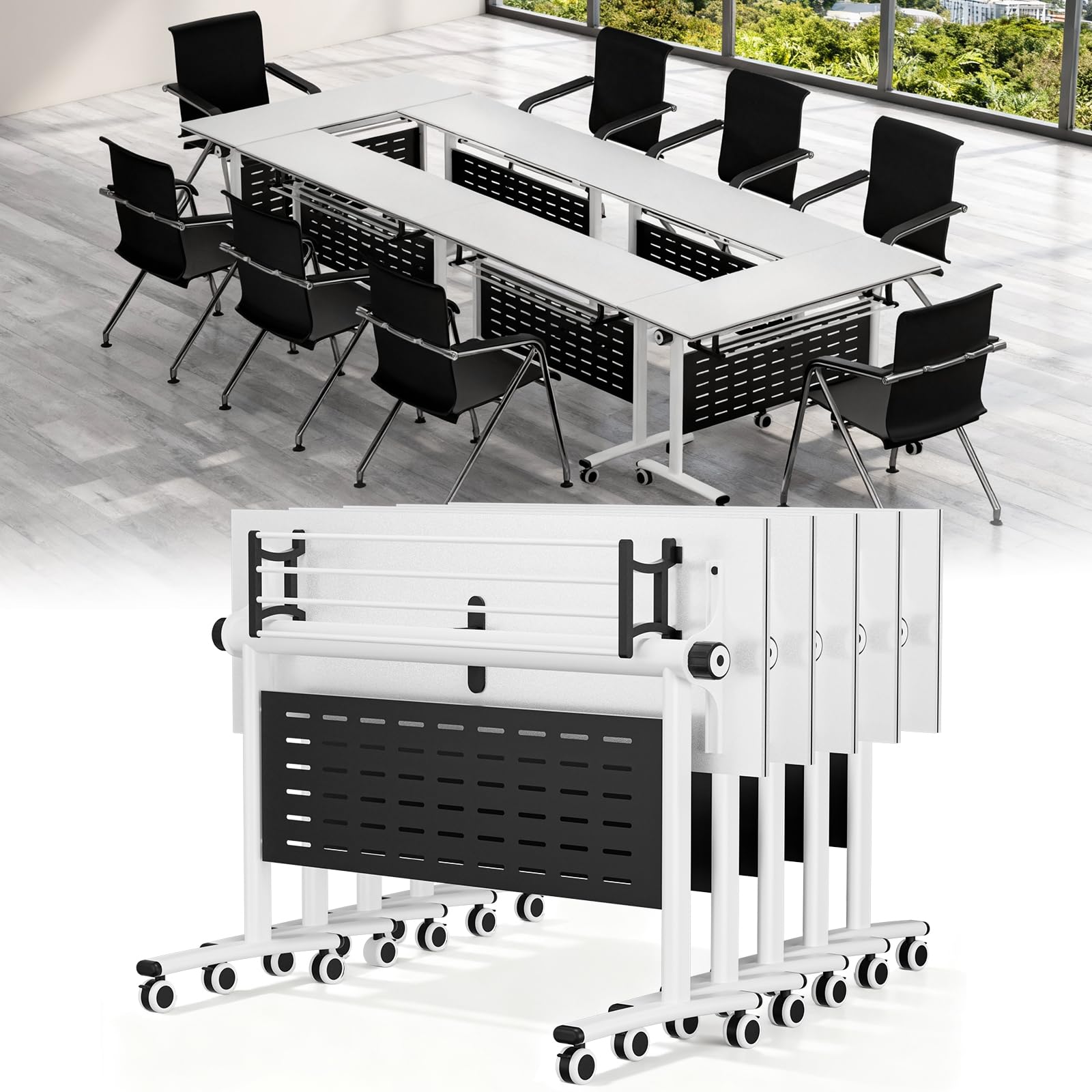 Tavolo da conferenza pieghevole portatile, rettangolare, impermeabile, per eventi, seminari e formazione, confezione da 8, 119,4 x 40,6 x 76,2 cm (lunghezza x larghezza x altezza), design in legno
