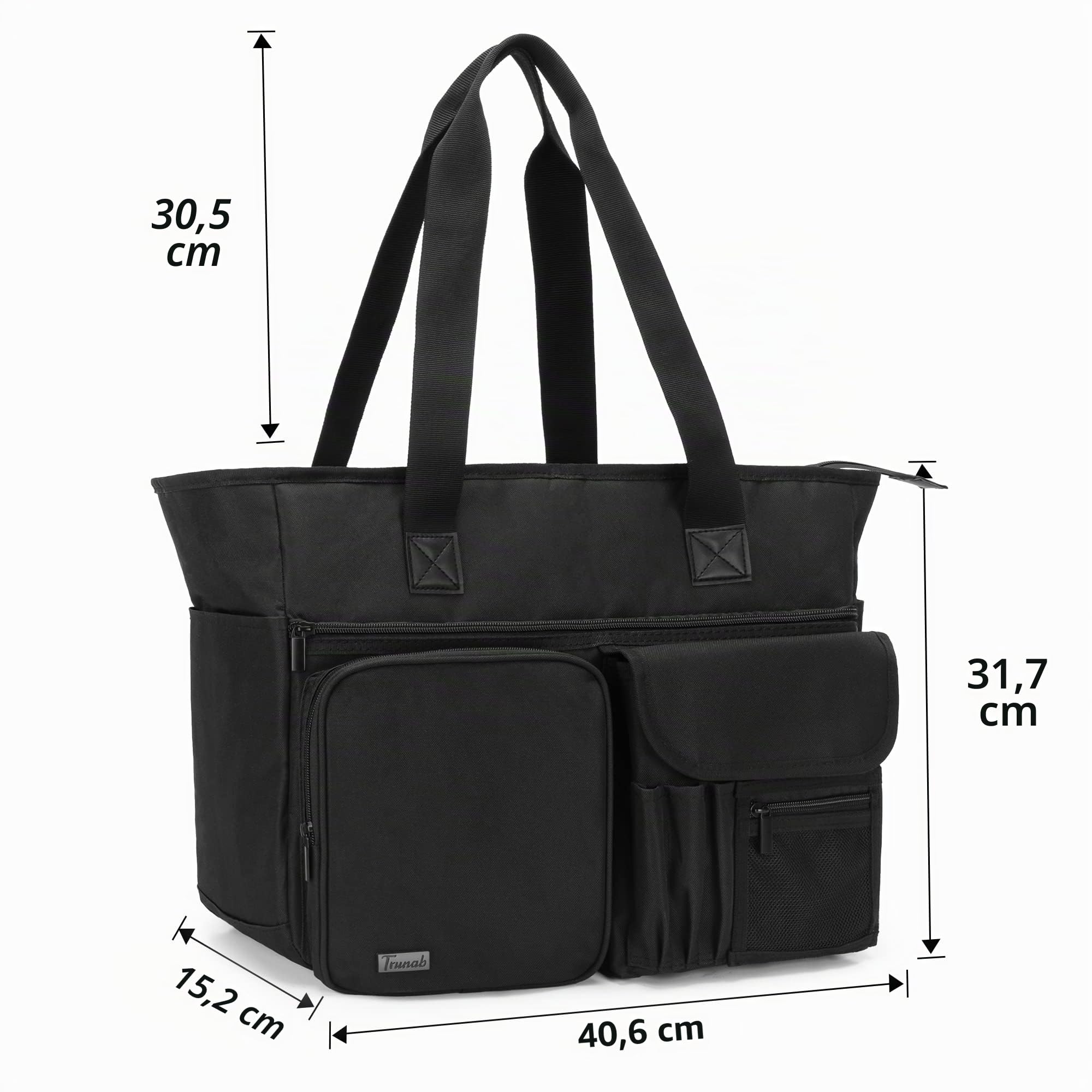 Trunab Krankenschwestertasche mit Gepolsterter 15,6 Zoll Laptop-Hülle | Arzttasche mit Mehreren Taschen für Heimgesundheitspflege, Krankenpfleger, Studenten - Schwarz