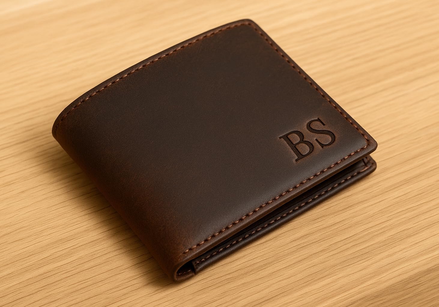 Personalized Full Grain Leather Wallet for Men – Custom Engraved Monogram, Name or Initials Gift Wallet for Husband, Dad, Son, Boyfriend | Father’s Day, Anniversary, Graduation, Birthday (BLACK)