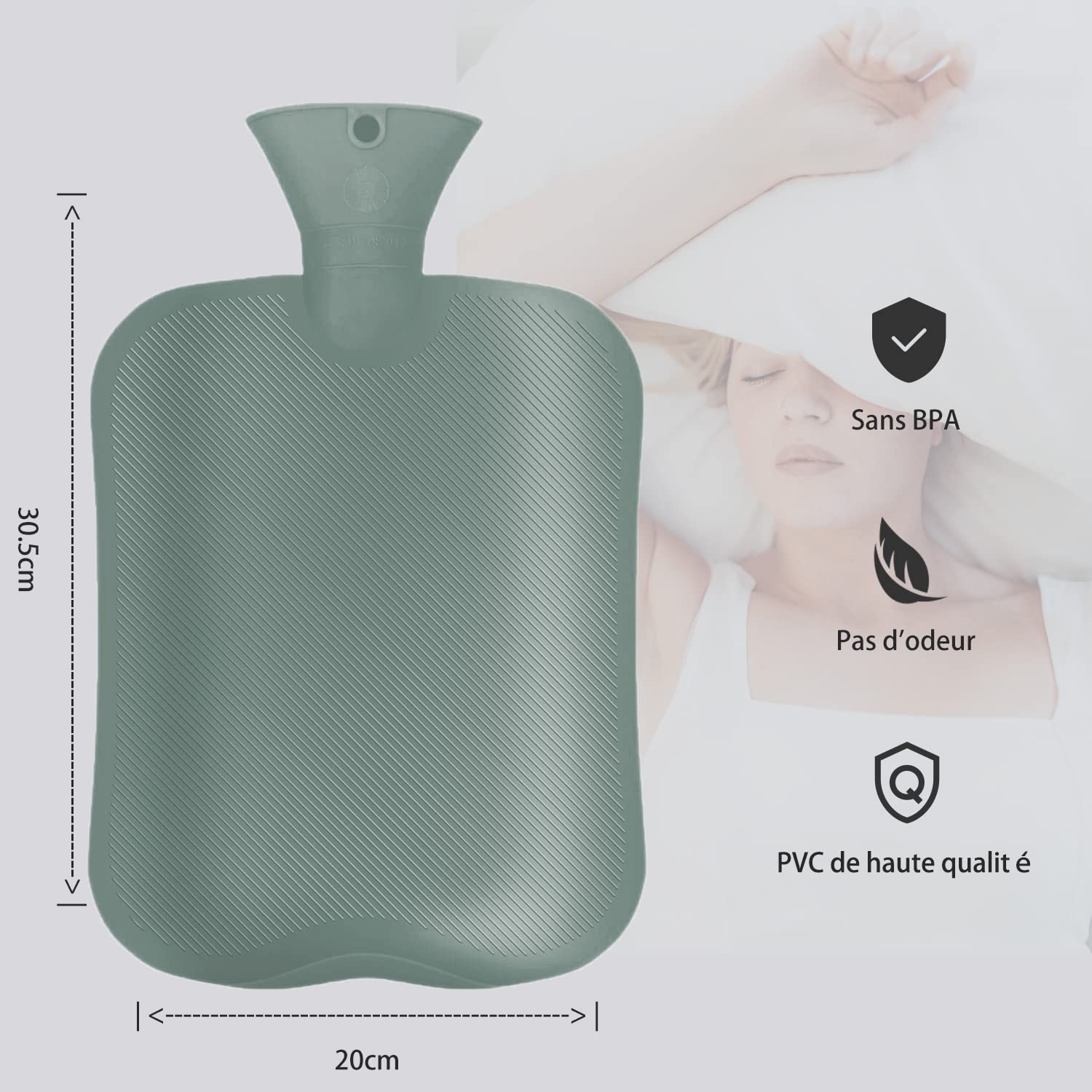 sac d’eau chaude 2000ML chauffe et compresse froide chaude recongelée avec rayures classiques pour soulager la douleur thérapie froide chaude