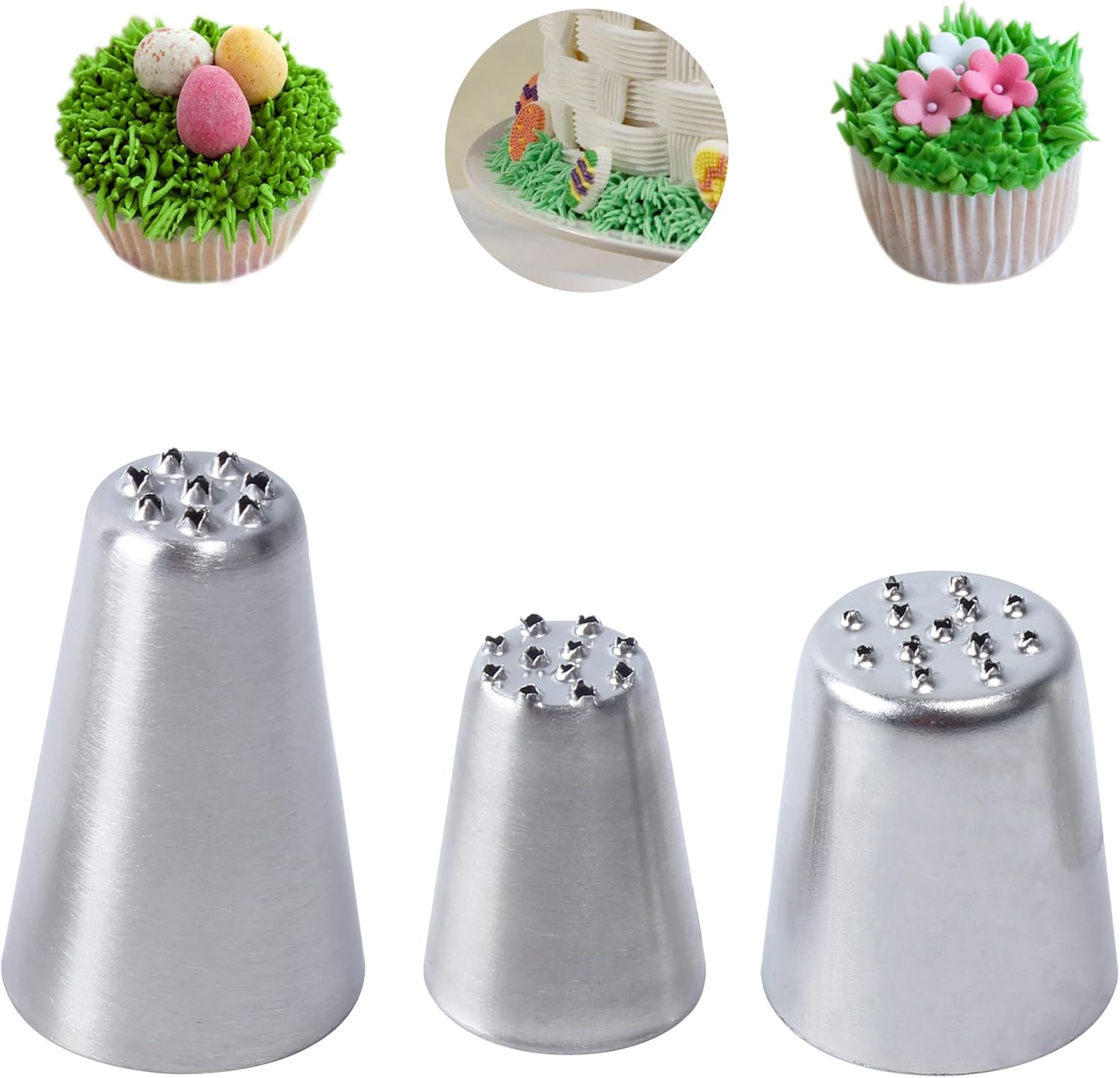 QUJUFIND 3pcs Grass Icing Nozzles Set,Cake Decorating Tips Piping Nozzles, Stainless