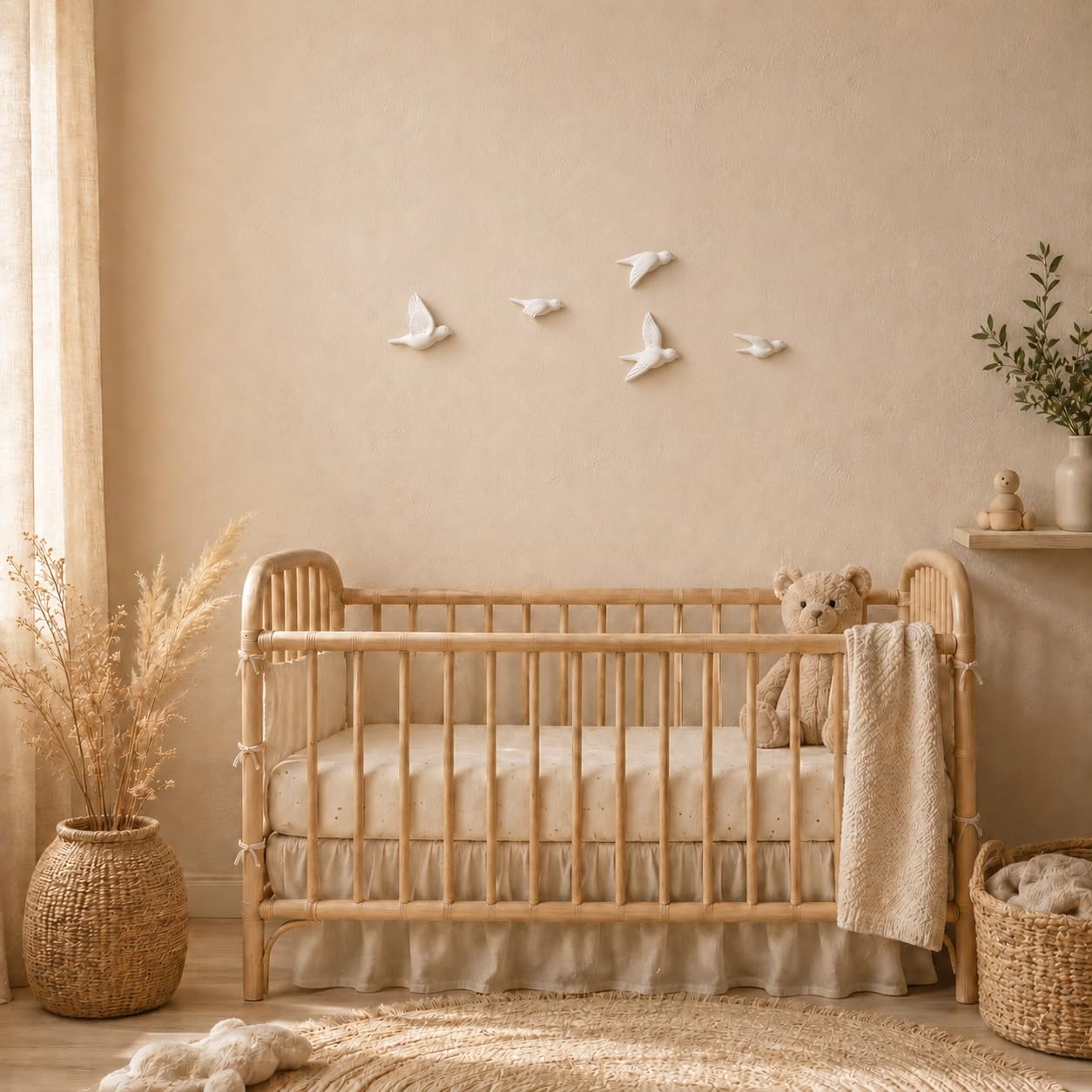 Boho Wanddeko Vögel Set aus Keramik 5er Set Weiß Matt Minimalistische Wanddeko
