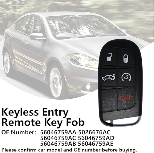 Miniatura 2 de M3N-40821302 433 Mhz 5 botones de entrada remota sin llave para Dodge Charger 2011-2018 para Dodge Challenger 2015-2018 Reemplazar 56046759AA