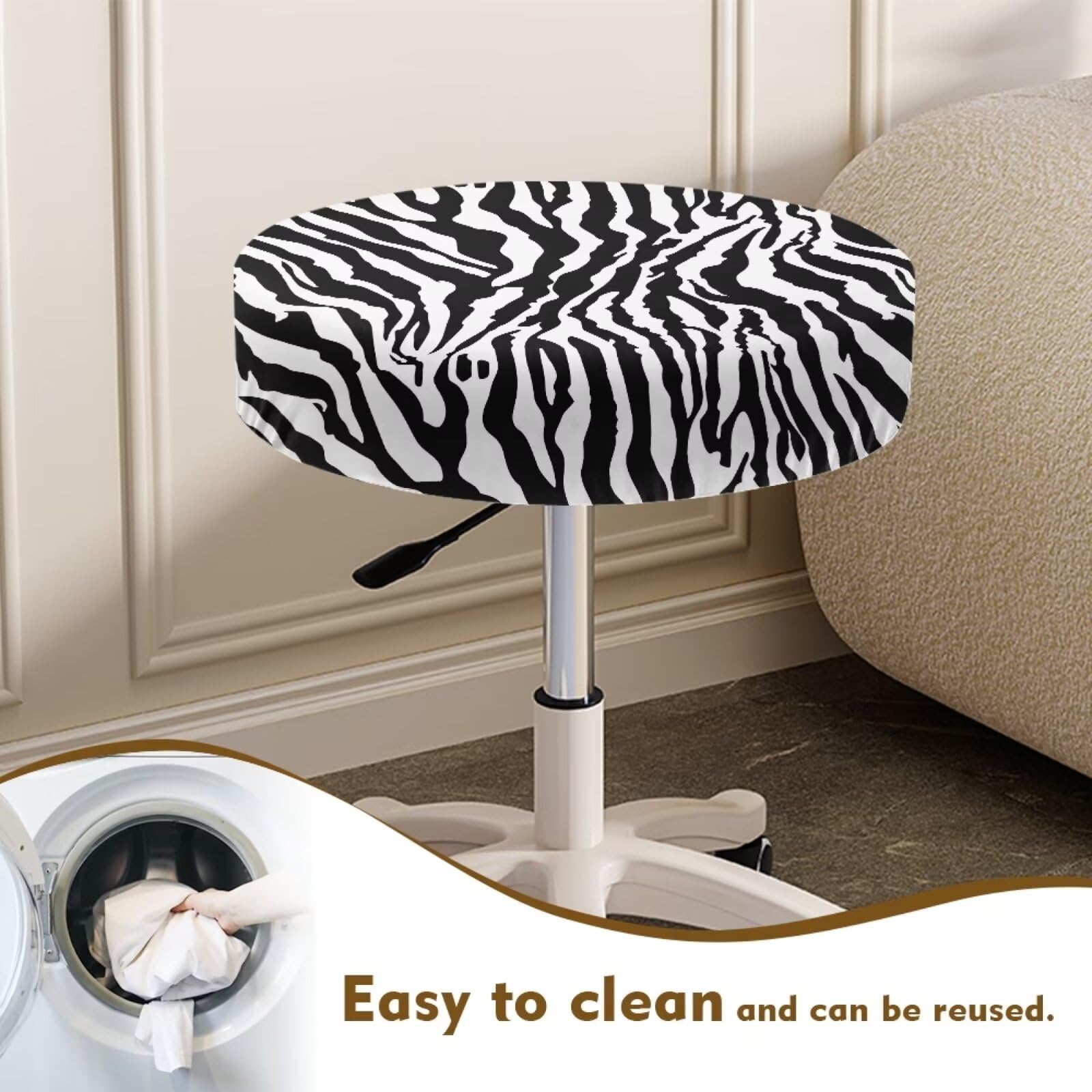 Housse De Coussin Pour Tabouret De Bar Rond – Motif Zèbre, Velours Et Mousse – Antidérapante, Lavable, Pour Cuisine, Bar, Salle à Manger - 9