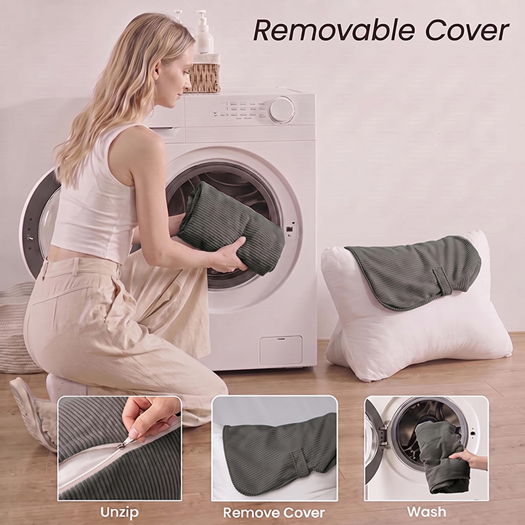 LIANSHANGNI Reading Pillows for Bed,Lumbar Support Back Pillow for Couch, Gray, Standard - Image 7