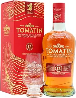 Tomatin 12 year old Sherry Cask Matured Highland Single Malt Scotch Whisky 70cl 40 ABV Includes Glencairn Glass