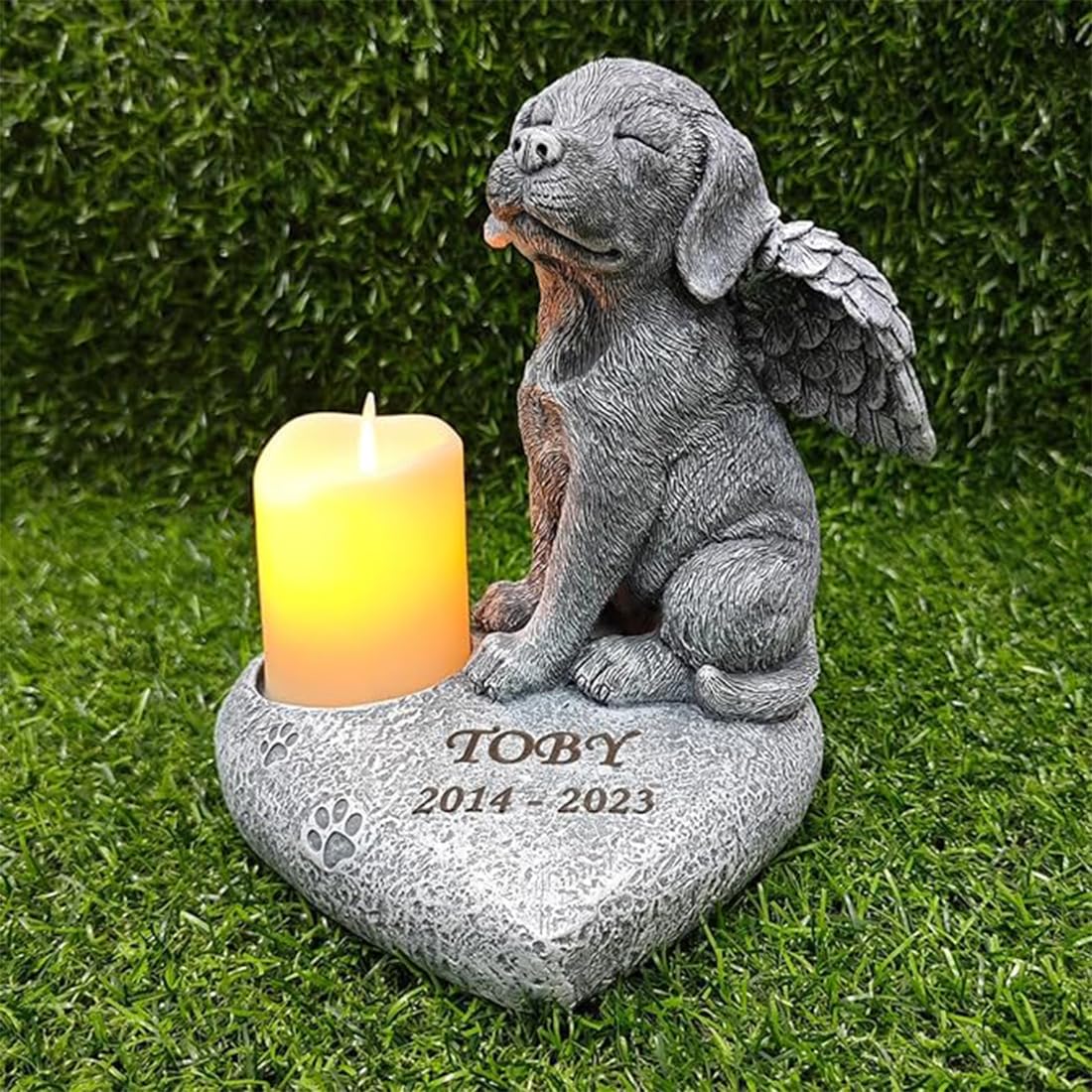JHB Personalizzato Dog Memorial Pietre da Giardino con portacandele, 3D Dog Headstone Tombstone Pet Grave Markers per la Perdita del Cane di Regali di simpatia (Nota: Candela Non è Incluso!!!)