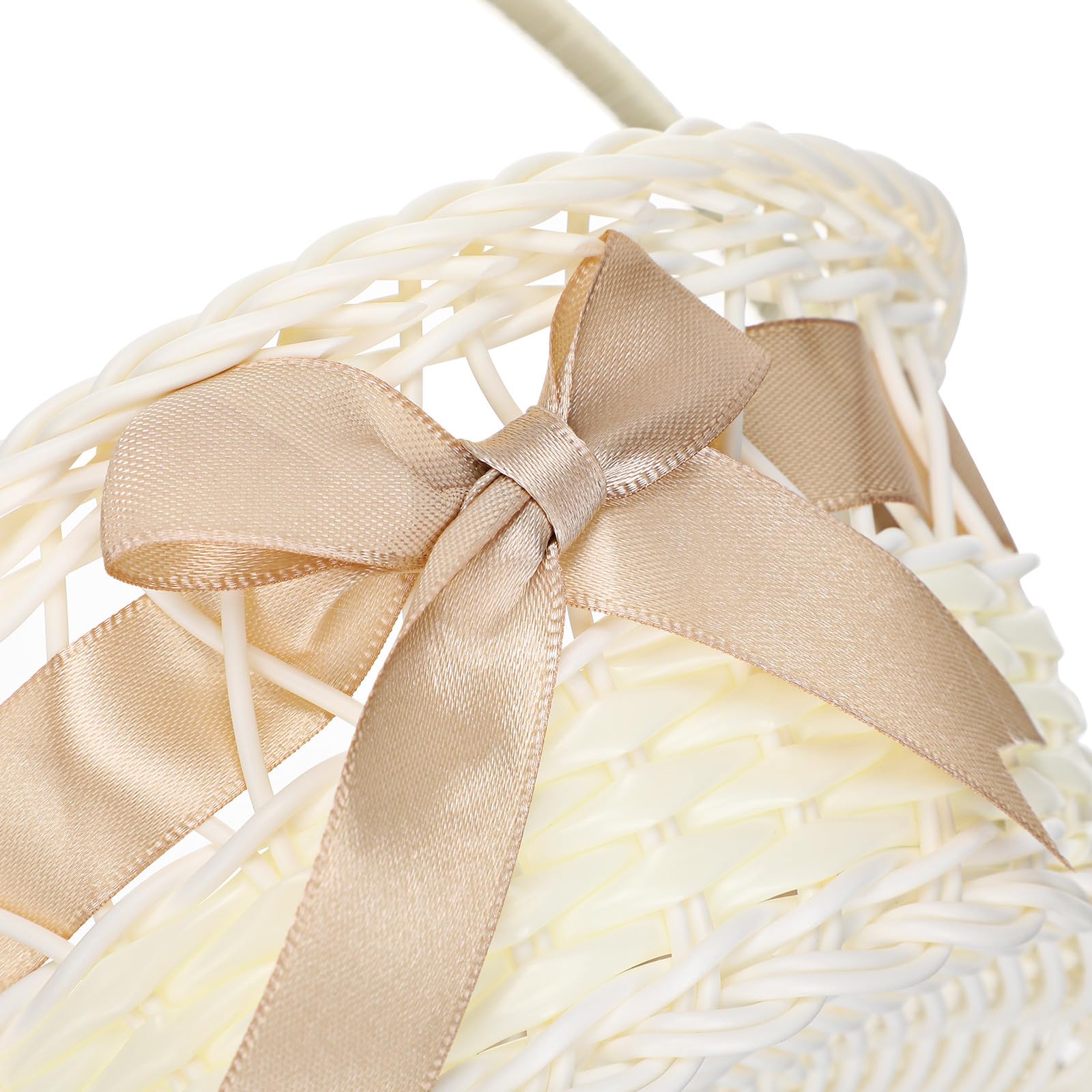 Cesto da Ragazza di Fiori da Matrimonio Beige 8, 25x7 Pollici | Manico, Intrecciato in Plastico, Leggero e Portatile, Adatto per Fiori o Caramelle