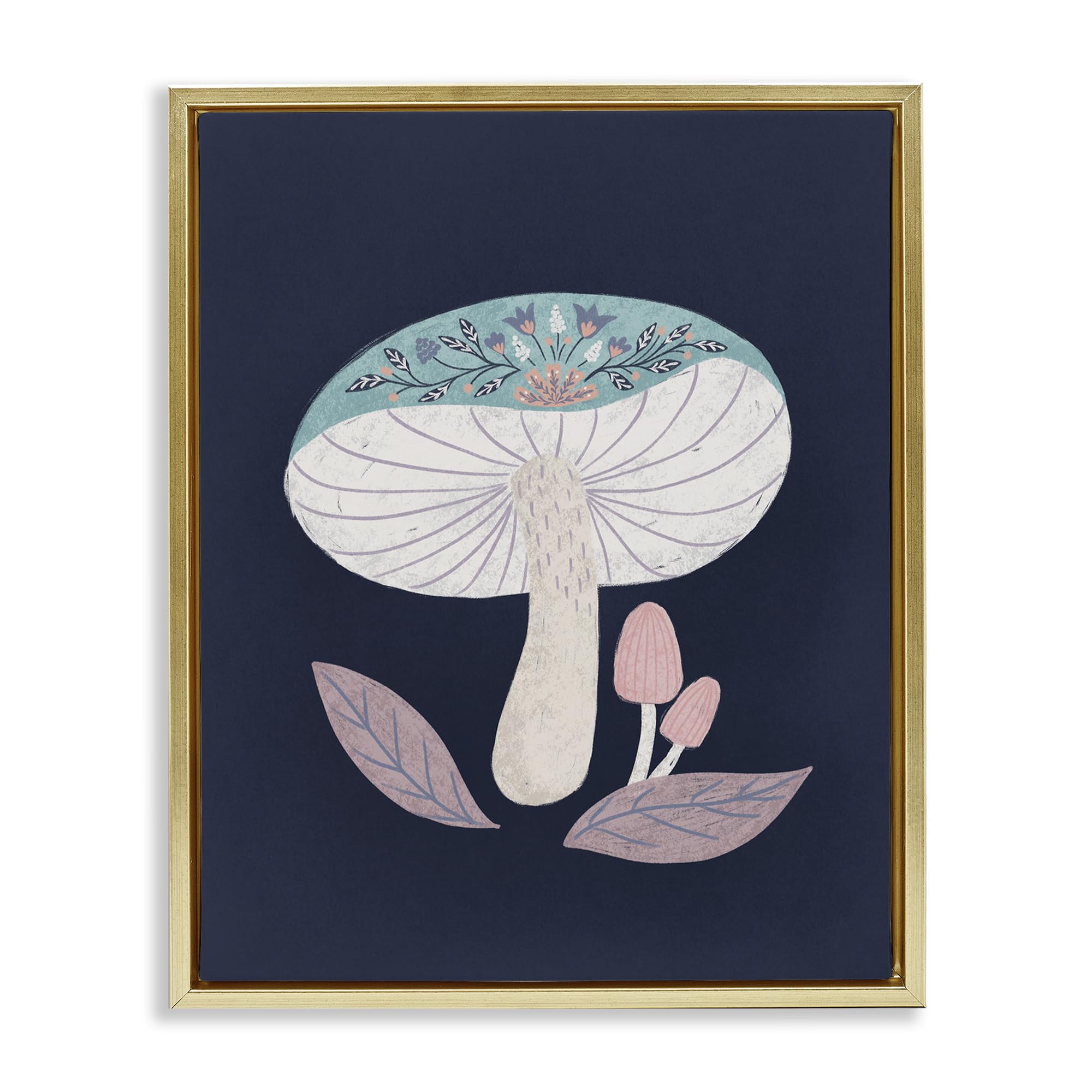 Stupell Industries Metallic Gold (Matte) Floral Cottage Mushroom Whimsical, 24 X 30 Inch Canvas In Floater Frame