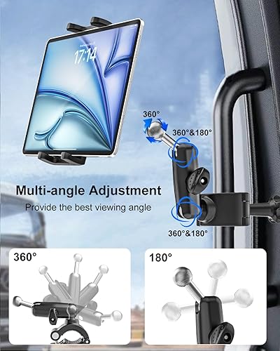 Miniatura 5 de Soporte para tablet con mango de agarre para camionesautomóvil, abrazadera de montaje de tableta de brazo de metal a prueba de golpes para tractor,