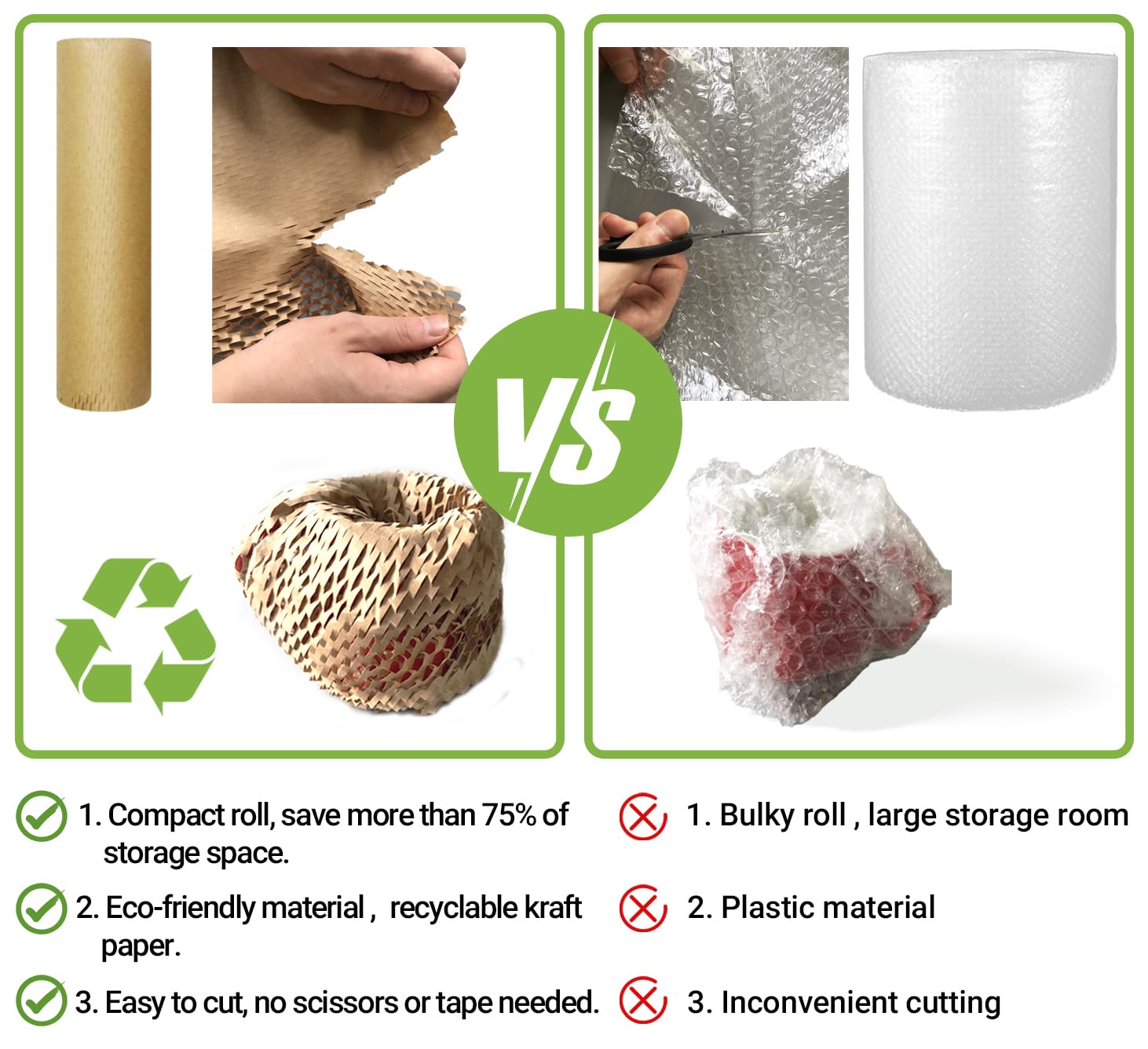 Papel de embalaje de panal, papel de embalaje de 15 x 300 pies, envoltura acolchada de burbujas para envíos en movimiento, material de embalaje acolchado reciclable y biodegradable con 10