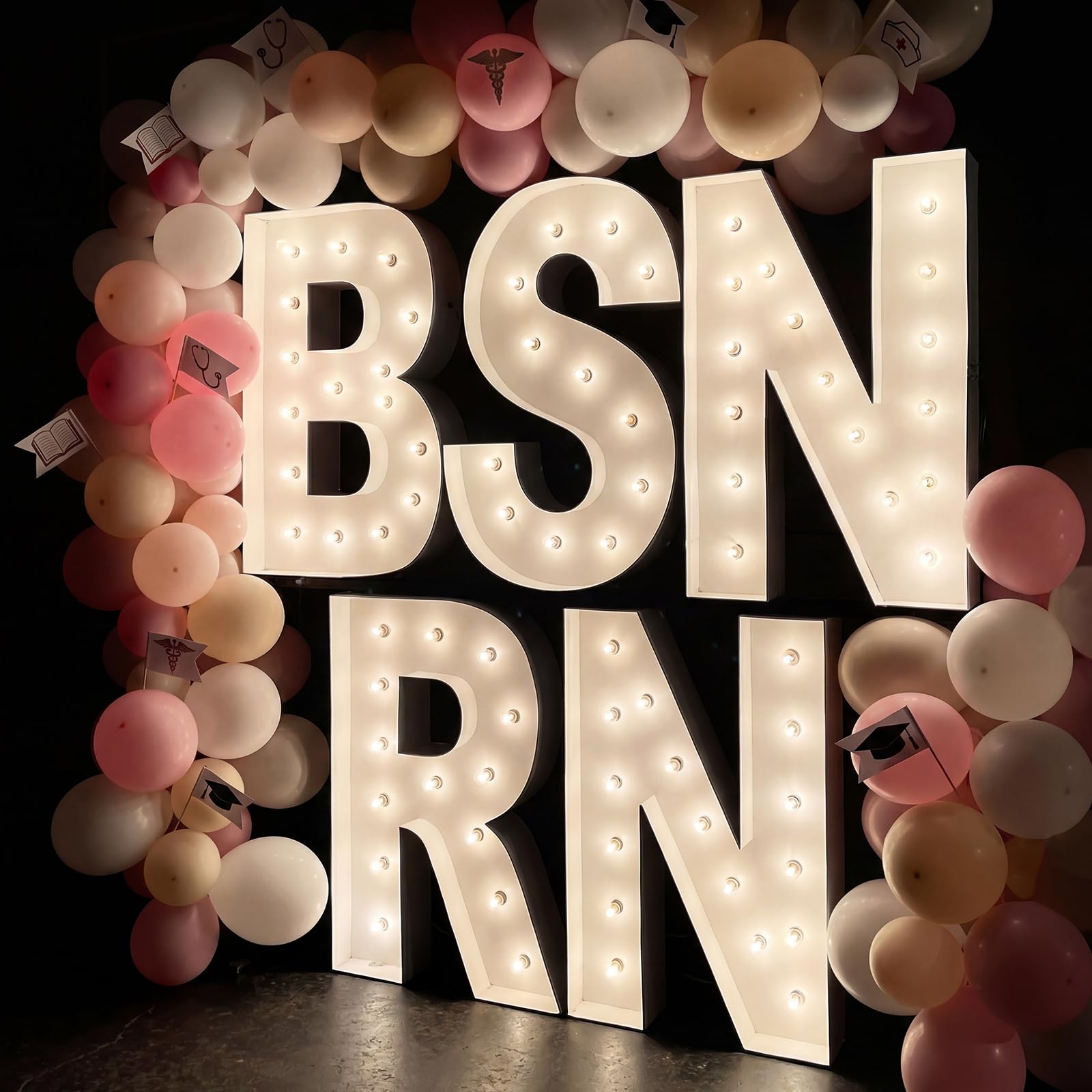 Photo 1 of Nuanchu 2.3 ft Large BSN RN Light up Letters 2026 Nursing Graduation Party Decoration BSN RN Marquee Letters LED Sign Large BSN&RN Marquee Letter for Nurse Grad Party Ground Outdoor Indoor Decor