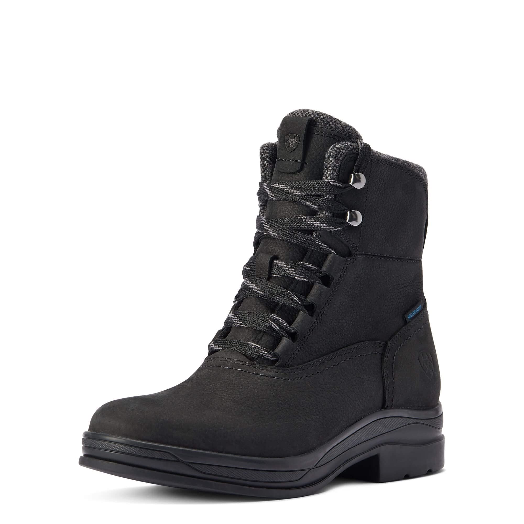 Bottes à lacets étanches avec talon bas stable et bout rond marron - 8