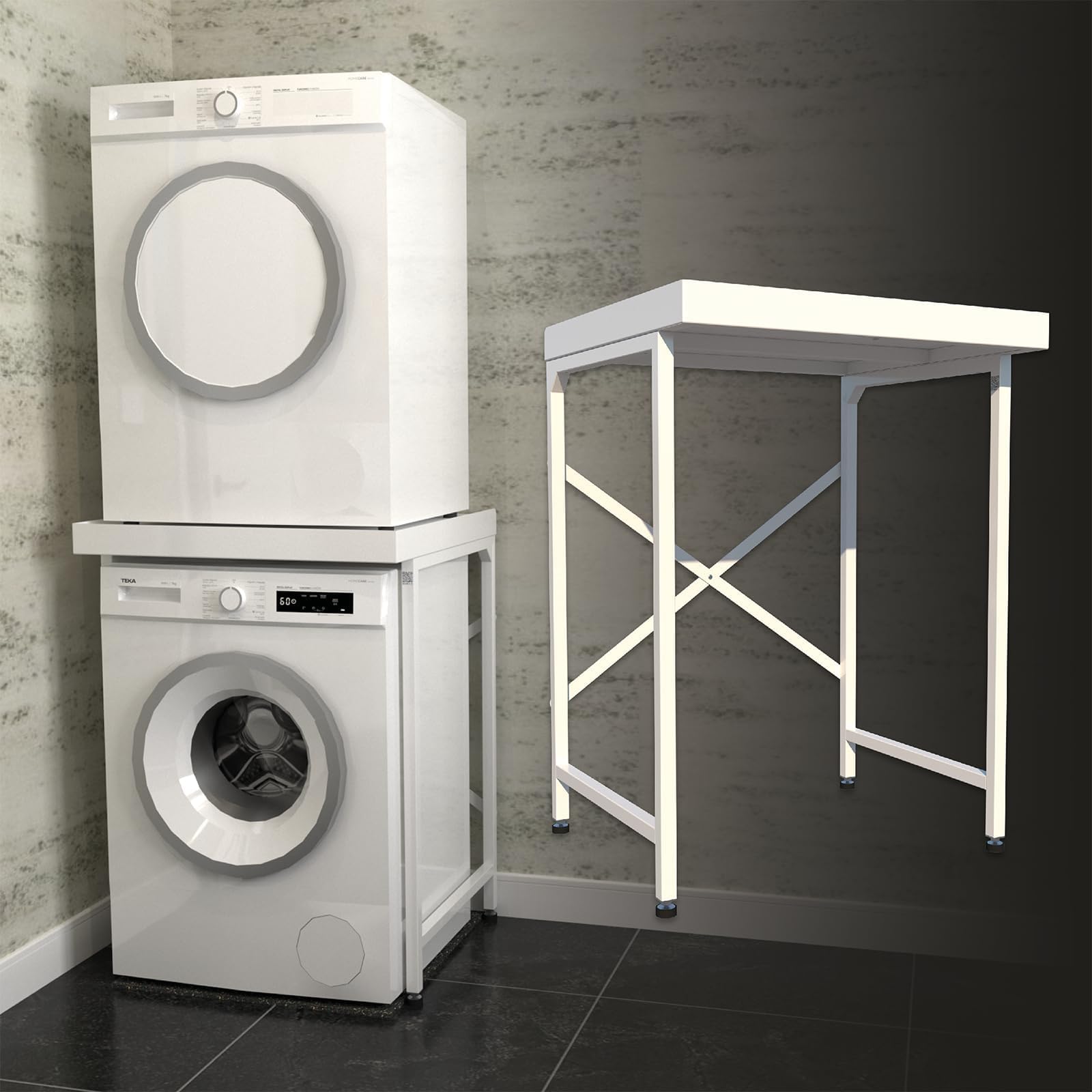 Intermediate Frame, Universal Stacking Kit with Anti-Tilt Base for Washing Machine, Tumble Dryer, Dishwasher, Space Saving Base for Bathroom, Laundry, Utility Room (White)