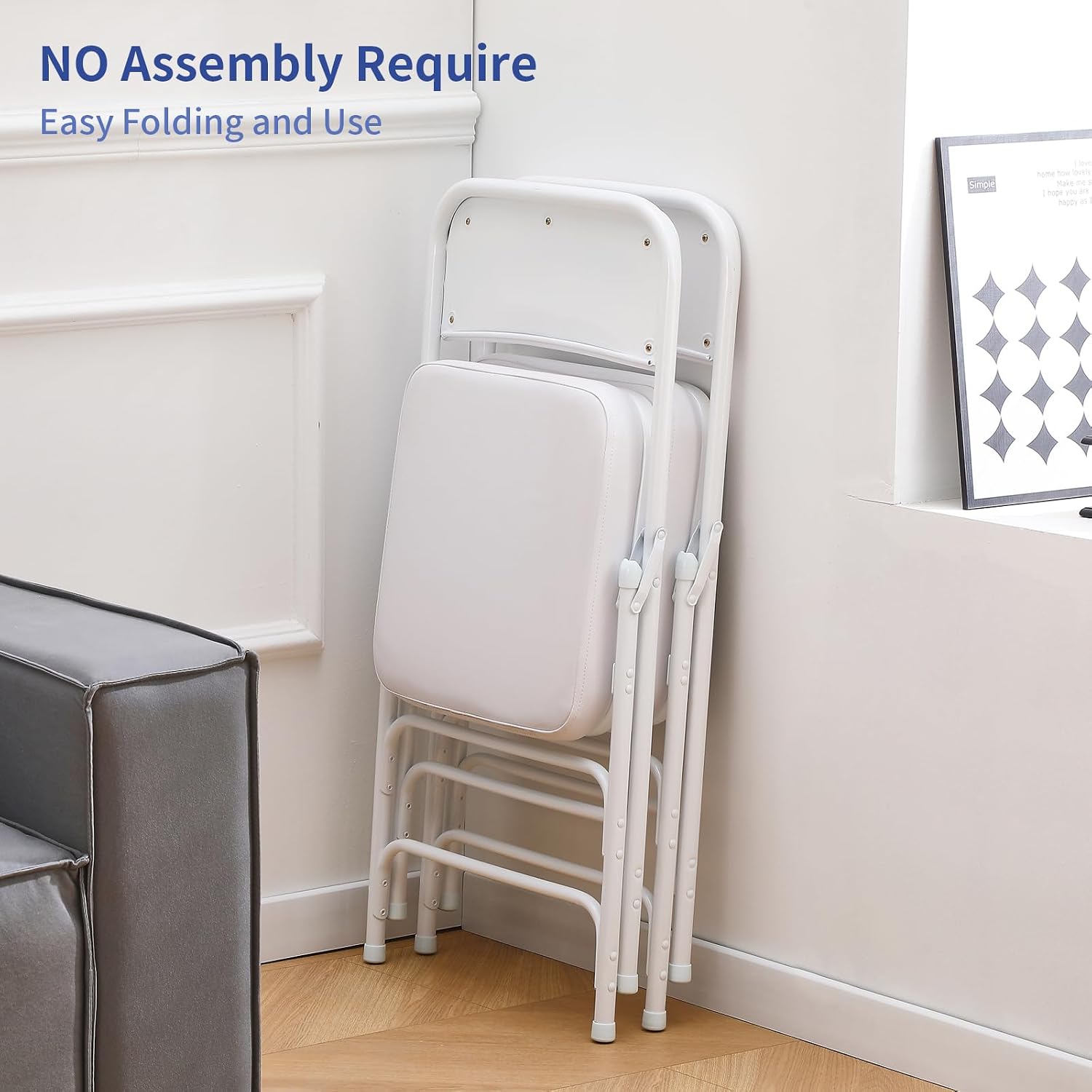 KAIHAOWIN Metal Folding Chairs with Vinyl Padded Seat Indoor Comfortable Upholstered Foldable Chairs with Ultra Thick Cushion-White