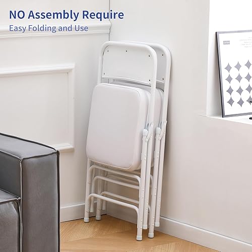 Miniatura 6 de KAIHAOWIN Sillas plegables de metal con asiento acolchado de vinilo para interiores, cómodas sillas plegables tapizadas con cojín ultra grueso,