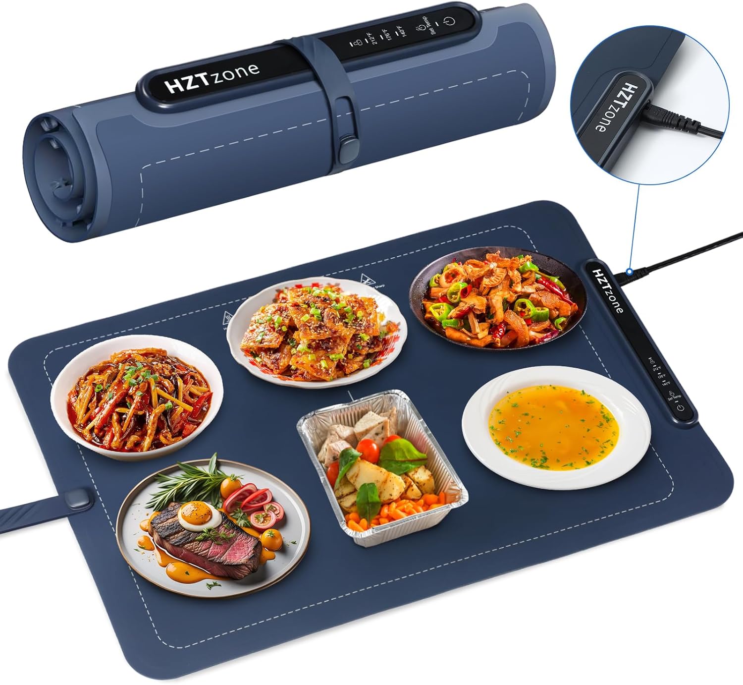 HZTzone Electric Warming Mat for Food, Electric Warming Tray with 3 Adjustable Temperature Modes, Rollable & Portable Food Warmer, Auto Shut-Off, Silicone Heating Mat for Parties Buffet, Gatherings