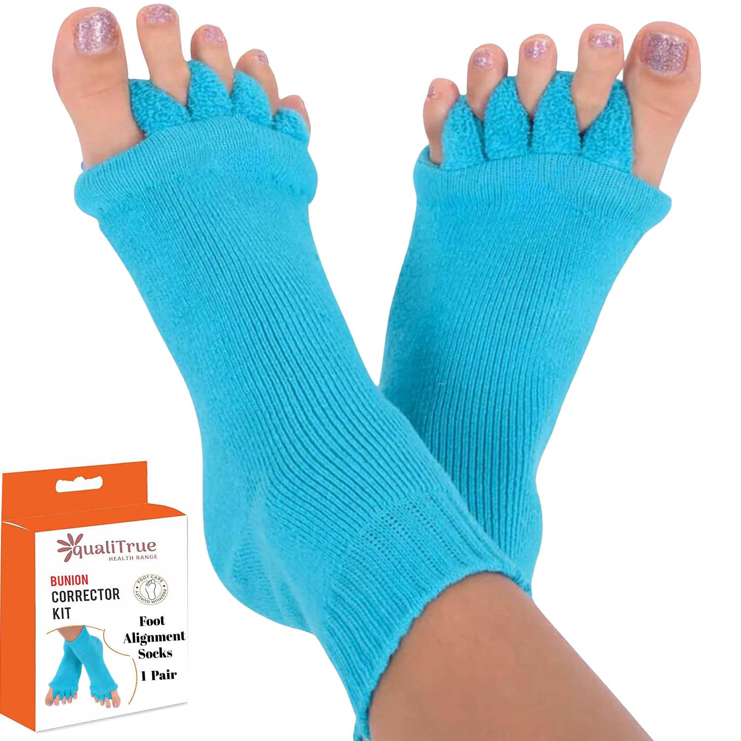 QualiTrue Yoga Foot Alignment Socks Easing Bunion Thumb Corrector Five Toe Separator Plantar Fasciiti relief products, Hammer Toes For Foot Pain Relief, Improving Posture & Increasing Flexibility for Men & Women(Size UK6-9) (Blue) (B0CK2M5253) Amazon Price History, Amazon Price Tracker