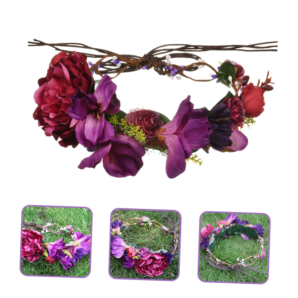 Beaupretty 4 Piezas Bridal Diadema De Flores De Novia De Flores Para El Cabello Diadema De Flores Moradas Diadema De Flores De Playa Cabeza De Flor Tela Boda Dama De Honor