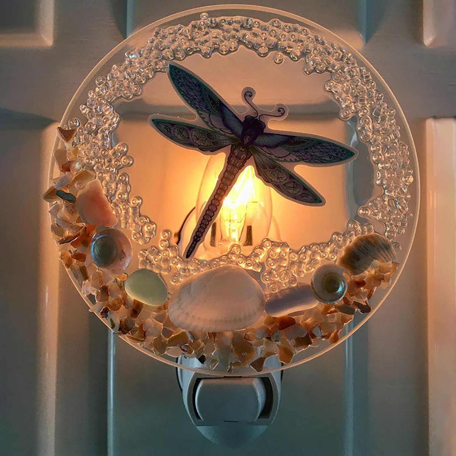 RIQINGY Plug in Sea Turtle Seashell Beach Night Light, Dragonfly Night