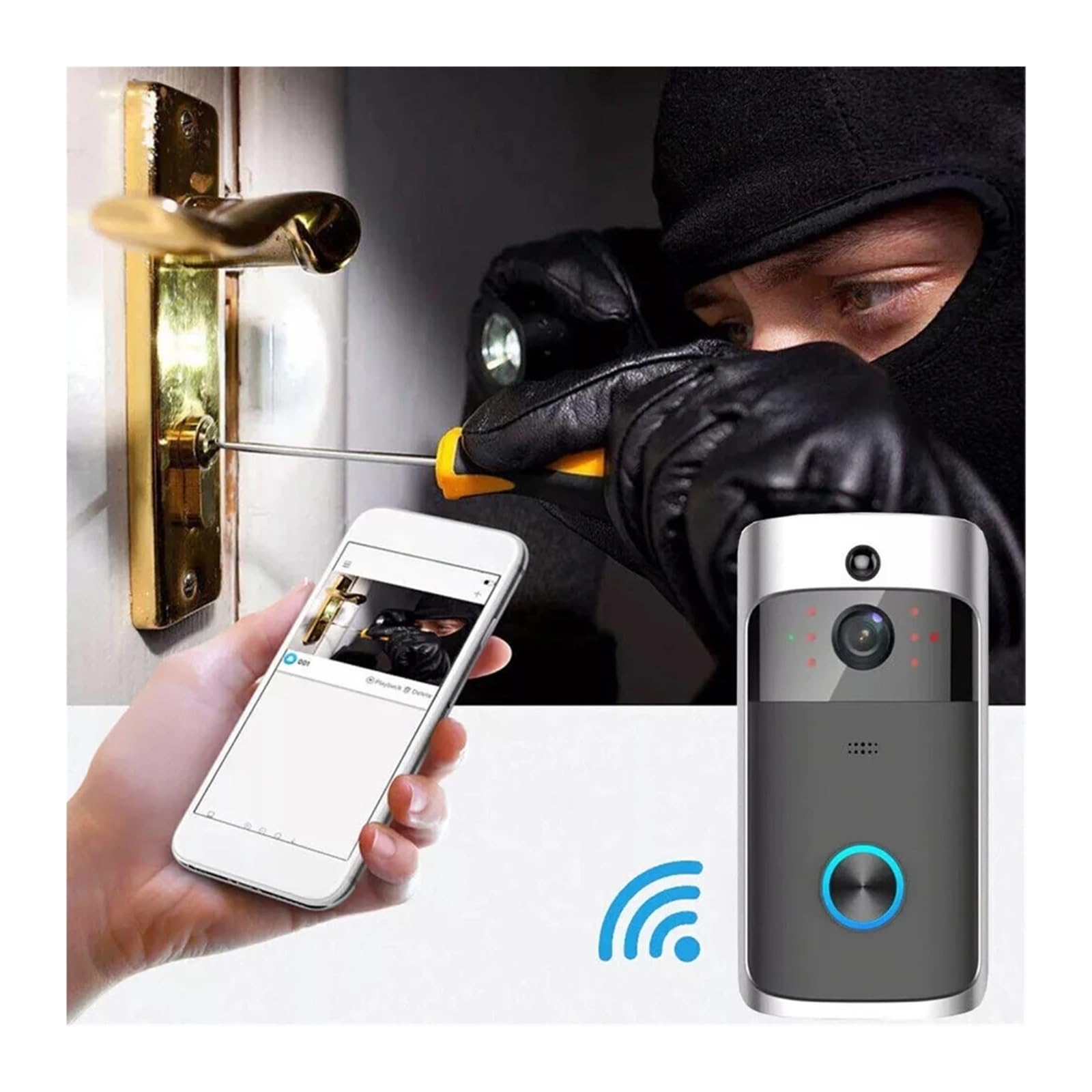 Videocitofono Wi-Fi HD Smart Home Wireless APP Campanello Telecamera di sicurezza Visione notturna IR Grandangolo(Sliver)
