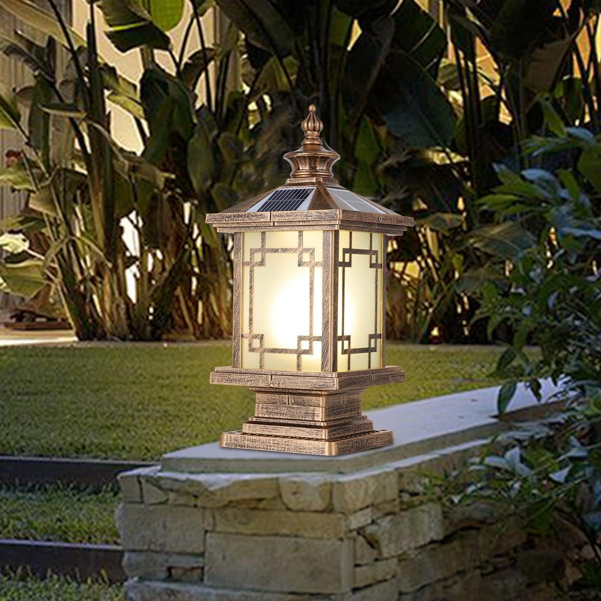 YVAMNAD Outdoor Solar Post Light Fixtures 15.7In Solar Lamp Post Light With Pier Mount Base Column Caps Lights Exterior Solar Powered Fence Post Light Fixtures For Outside Yard Garden Pedestal Pillar