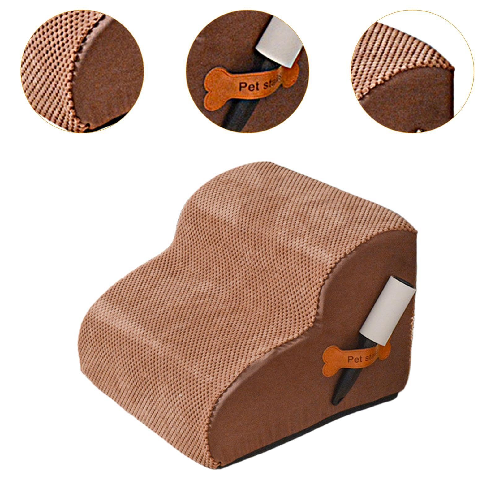 Escaliers pour Chiens 40cm 2 Marches Antidérapant avec Couverture Lavable pour Monter Canapé et Lit- CafÉ