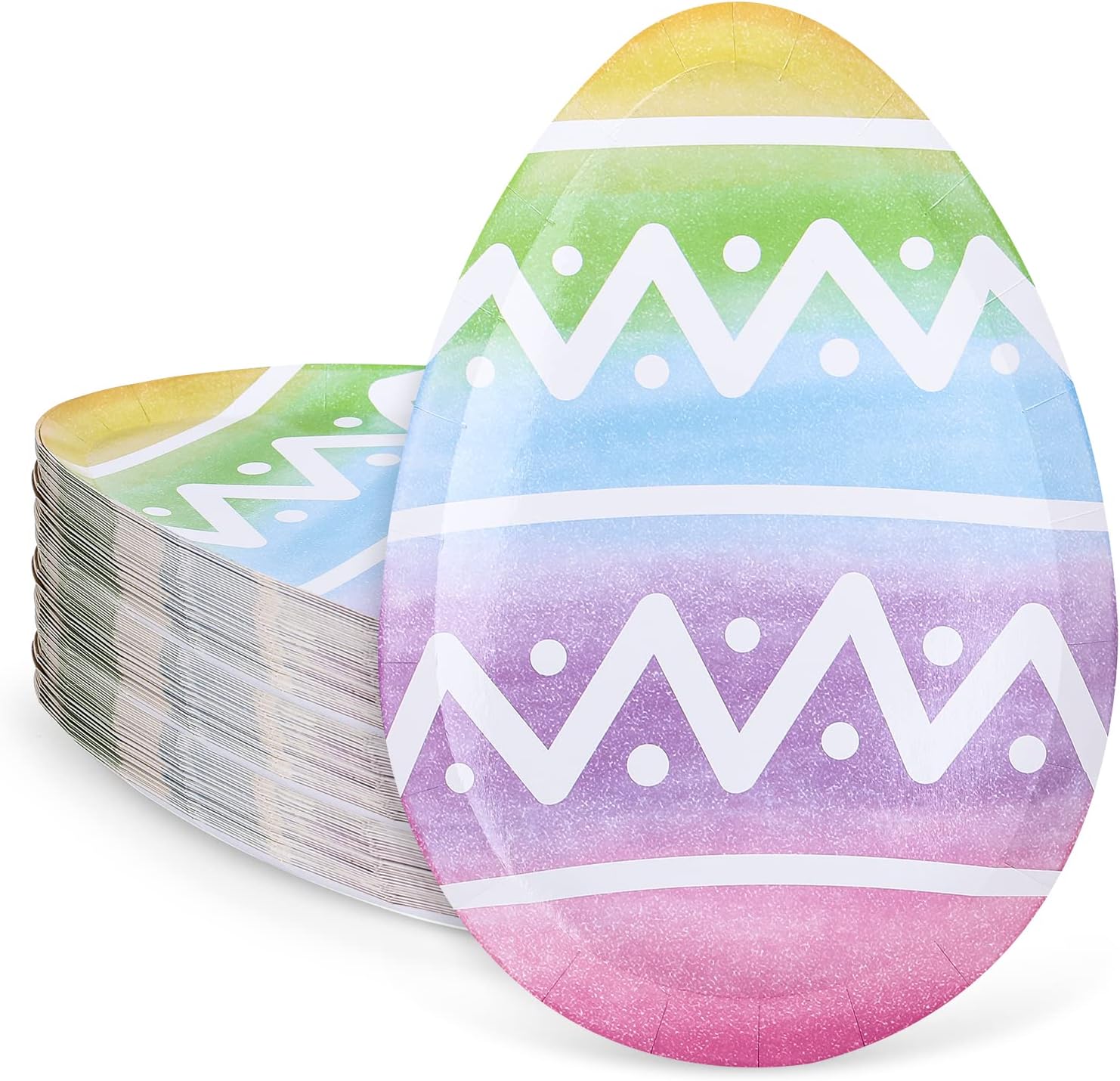 Whaline 40Pcs Easter Paper Plates Easter Egg Shaped Disposable Plates Watercolor Holiday Decorative Tableware for Easter Spring Birthday Party Supplies Table Decorations, 10.6 x 7.2 Inch