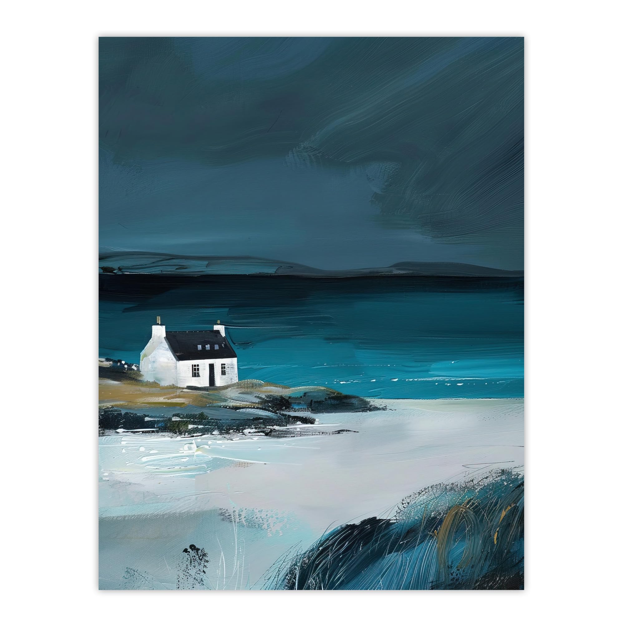 Artery8 Scottish Cottage on Coast Timeless Oil Painting Living Room Large Wall Art Poster Print Thick Paper 18X24 Inch