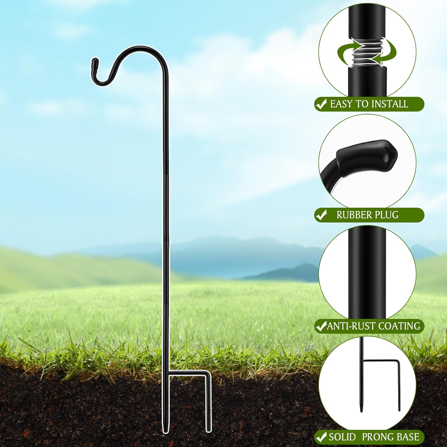 6 Pcs 24 Inch Shepherds Hook for Outdoor Adjustable Bird Feeder Pole Metal Steel Shepard Hooks for Hummingbird Stand Feeder Pole for Garden Plant, Lantern, Hanging Wedding Decor