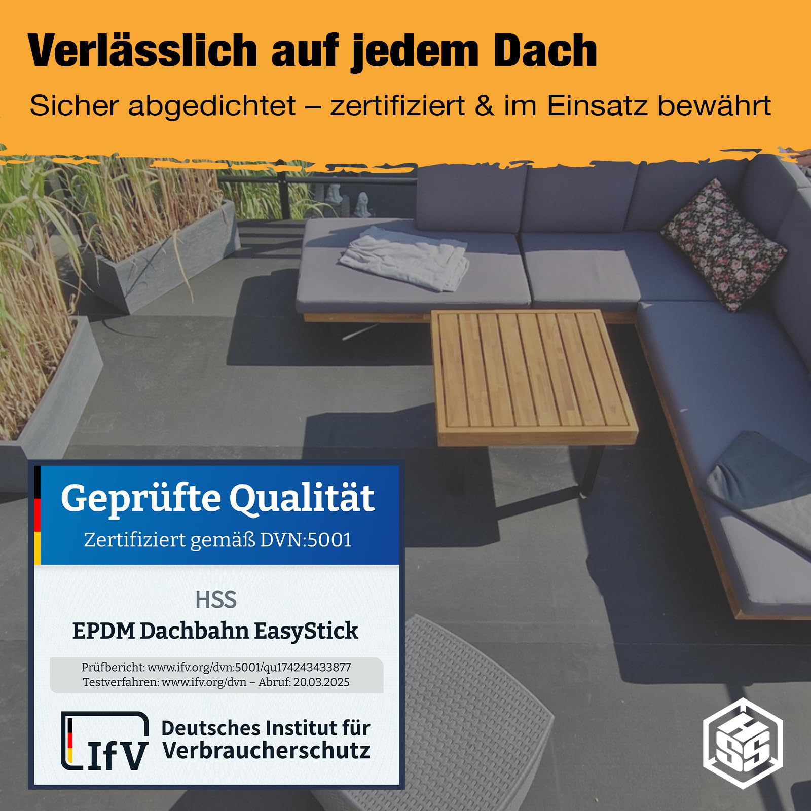 EPDM Dachfolie EasyStick 5m² - Dachbahn selbstklebend gewebeverstärkt, extrem Witterungsbeständig, KSK Dacheindeckung wasserdicht - 1,0m Breite x 5,0m Länge