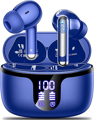 Miniatura 11 de Auriculares inalámbricos Bluetooth 5.4, estéreo de alta fidelidad, reproducción de 42 horas en el oído con 4 micrófonos ENC con cancelación de