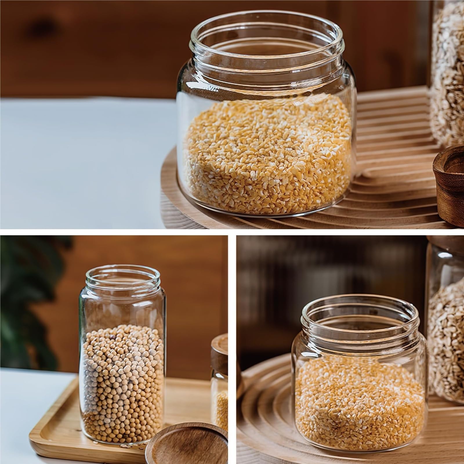 Vorratsgläser mit Deckel Set Mit 3 Vielseitigen Glasbehältern Luftdichtem Holzschraubdeckel, Heimdekoration Aufbewahrungsgläser Küche(175ml)