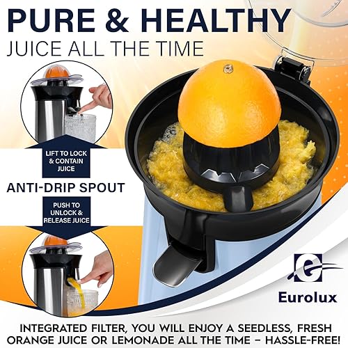 Miniatura 3 de Eurolux Exprimidor eléctrico de naranja, elegante exprimidor de jugo de cítricos sin esfuerzo para limón, lima, pomelo  Potente motor con 2 conos