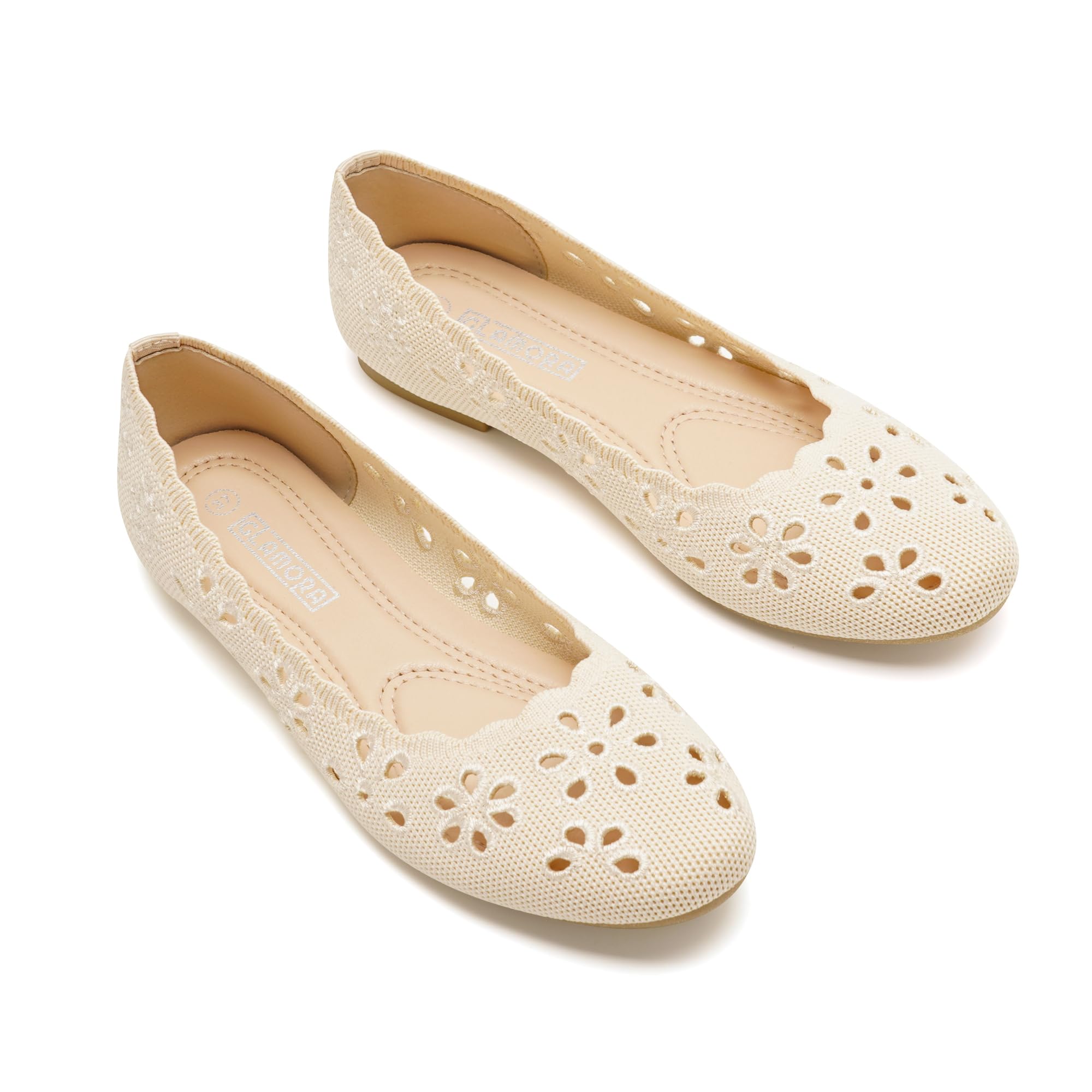 GLAMORA Ballerines Femme Dentelle Ajourée Bout Rond Chaussures Plates Tissu Respirant Semelle Souple Antidérapante Confort Léger Ballerine Femme Élégantes Été