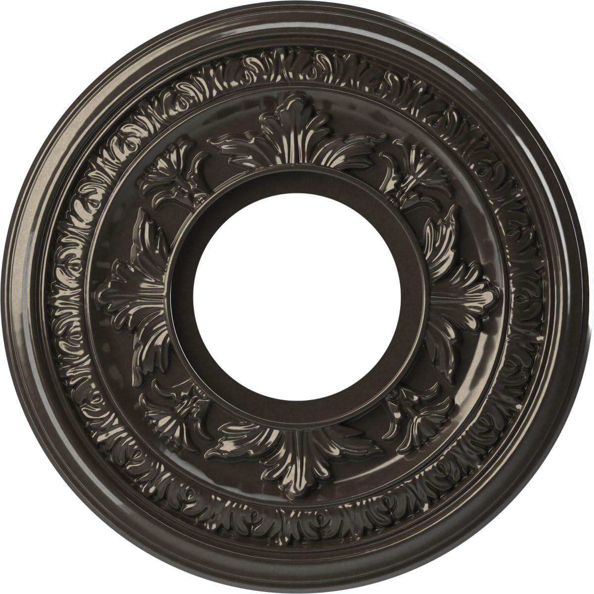 Ekena Millwork CMP10BACCH Baltimore Thermoformed PVC Ceiling Medallion (Fits Canopies up to 4 1/4"), 10"OD x 3 1/2"ID x 3/4"P, Metallic Charcoal