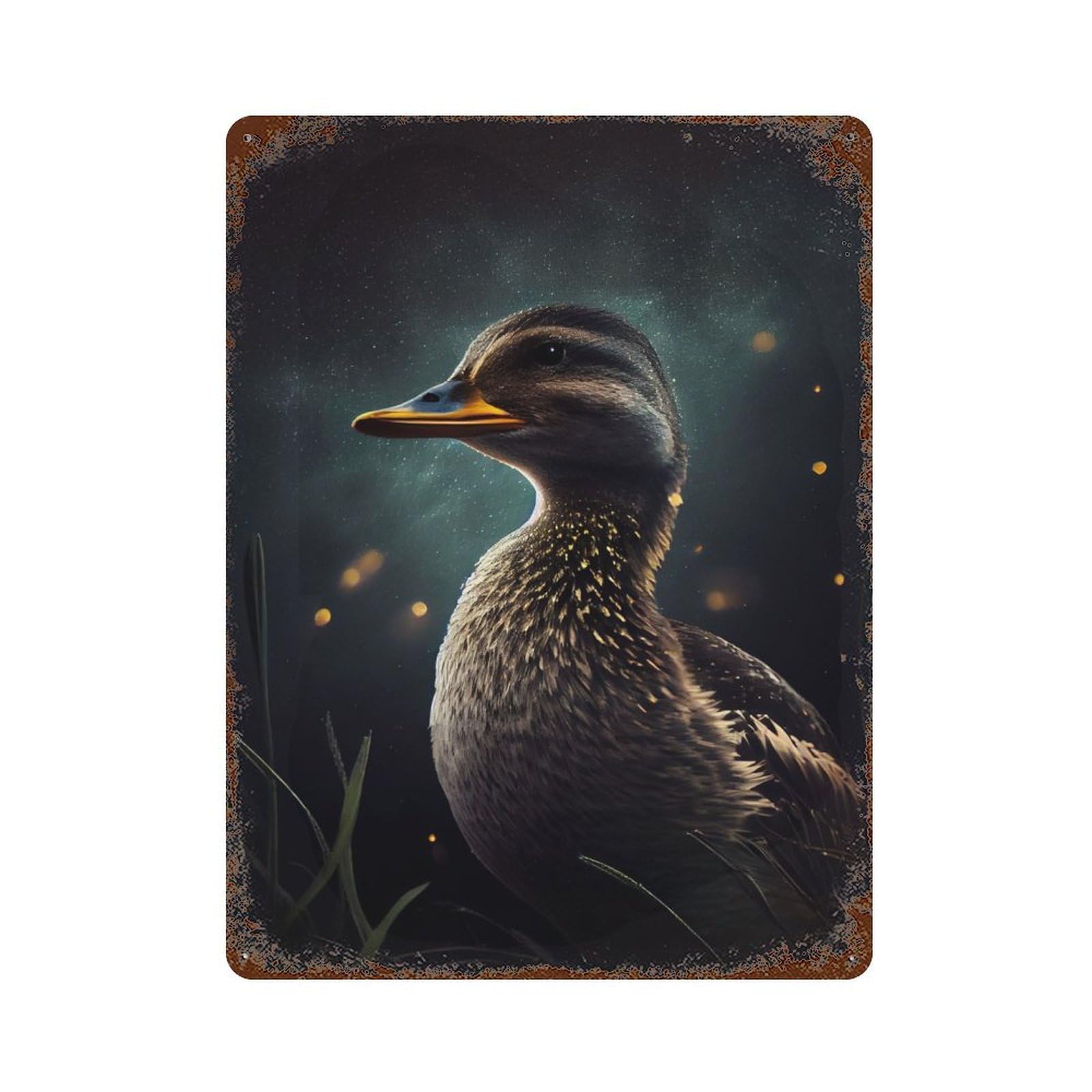 Vintage Rust Metal Sign with Duck Night Design 15.7"x11.8", for Garage, Bar And Workshop Decor, Retro Wall Decor