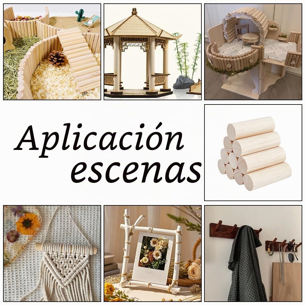 OLYCRAFT - 10 Varillas de Madera en Bruto, 99 x 35 mm, Clavijas Redondas, Vírgenes, Tacos para Bricolaje