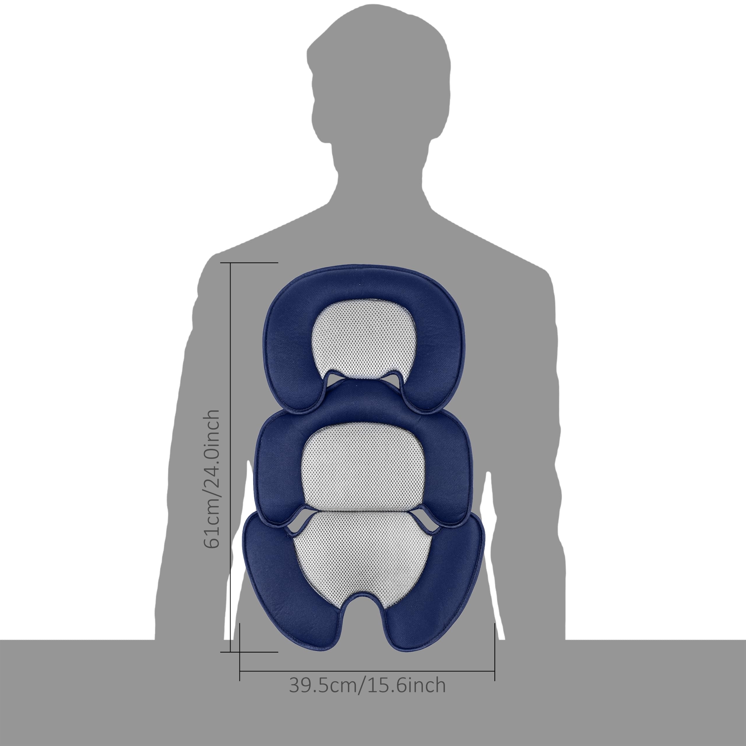 Cuscino neonato con rete 3D per stroller, seggiolino auto e seggiolone, inserto traspirante per sostenere il bambino (blu)