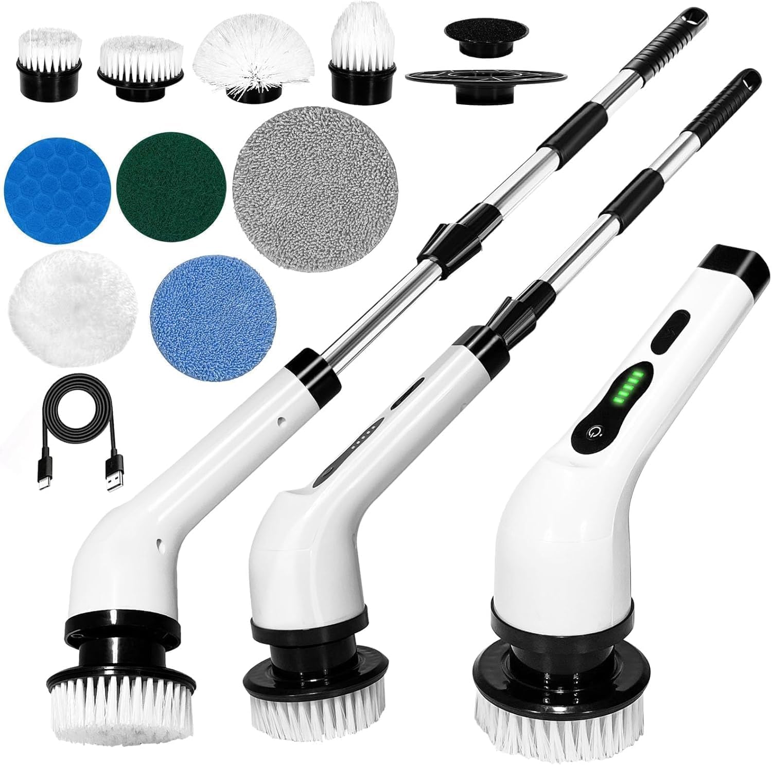 New 9-in-1 Cordless Electric Spin Scrubber for Bathroom & Home | 8+ Brush Heads, Adjustable Speeds, LED Display, Long Handle | Powerful 350RPM Cleaning Brush for Floor, Tub, Tile, Car