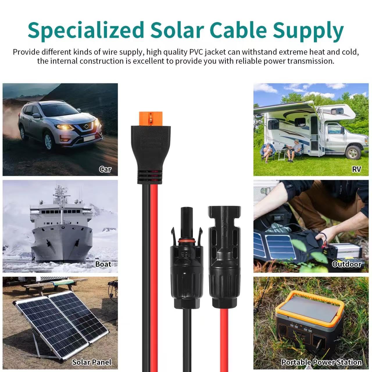 Cable de cobre estañado XT60i de 10 AWG a conector de panel solar, cable de extensión de 50 pies – Cable solar a XT60i resistente para baterías RC, drones, sistemas de energía solar y aplicaciones de